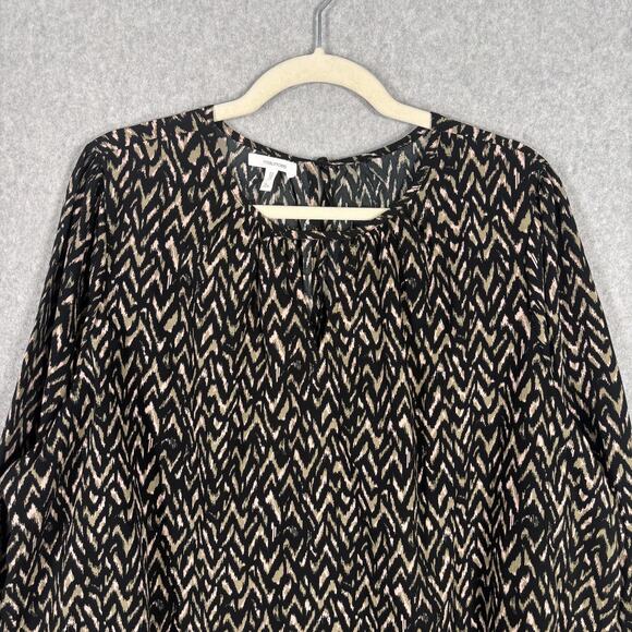 Maurices Blouse 2X Black Tan Chevron Flowy Satin Neutrals Boho Cottage Loud - Picture 2 of 13